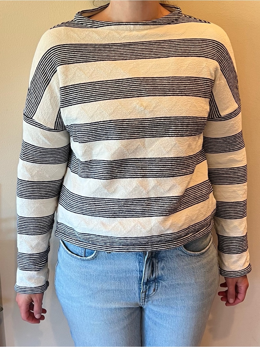 eri + ali Striped Crewneck Sweater in Cream & Black READ